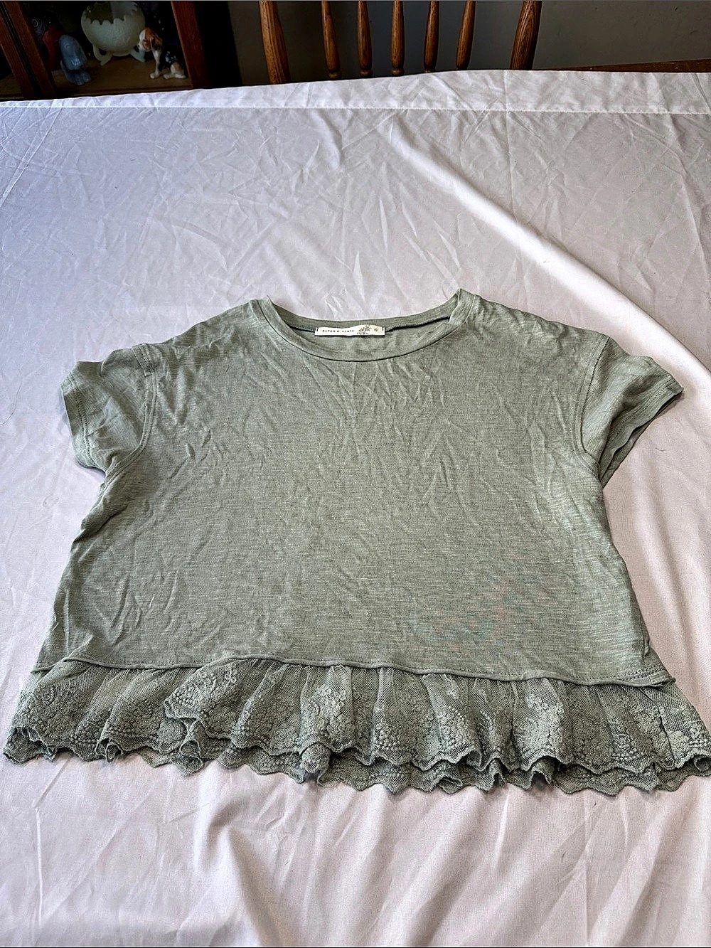 Eileen Fisher Ruffled Short Sleeve Top in Green